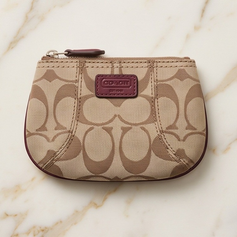 Vintage 2002 Coach Signature C Mini Skinny Khaki Plum Wallet 5.5x3.5 Y2K